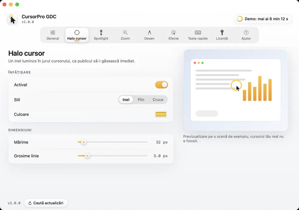 Fereastra de preferințe CursorPro GDC pe macOS